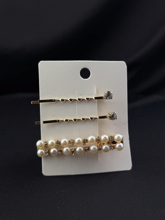 PRESILHAS DE CABELO - COM STRASS E PÉROLAS - KIT C/3 UNIDADES